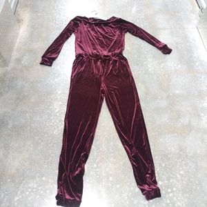 Velour Off Should Long Sleeve Jumpsuit